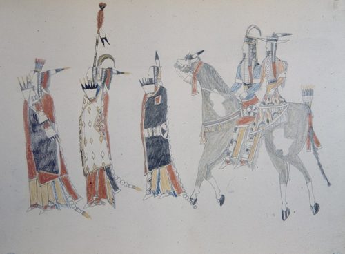 Drawing from a Fort Marion sketchbook, Etahdleuh Doanmoe (Kiowa)