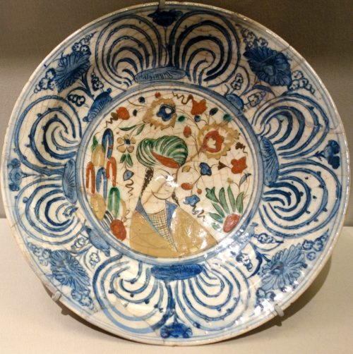 Dish with figure of a turban-clad youth, Safavid potter, probably Isfahan