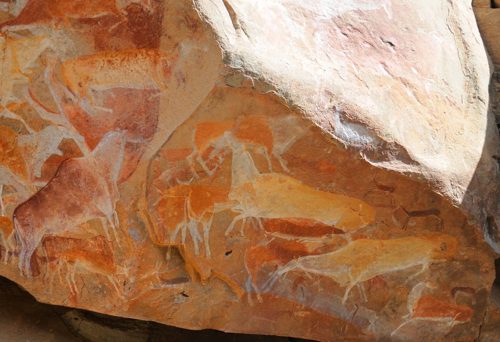 San rock paintings at Eland Cave, Drakensberg, San painters