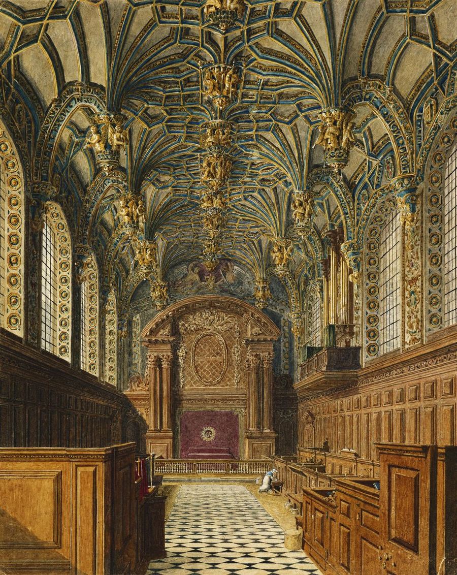 Chapel Royal, Hampton Court (watercolour by Charles Wild, 1819)